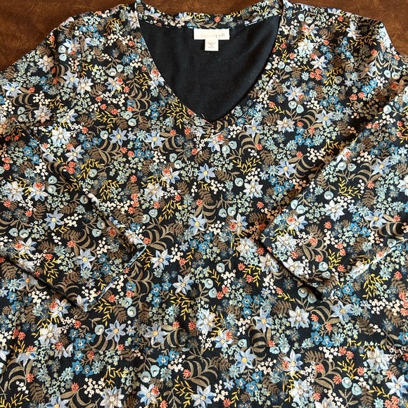 J.Jill 3/4 Sleeve Blue Floral V Neck Cotton Modal Blend Dress XSP - Picture 5 of 9